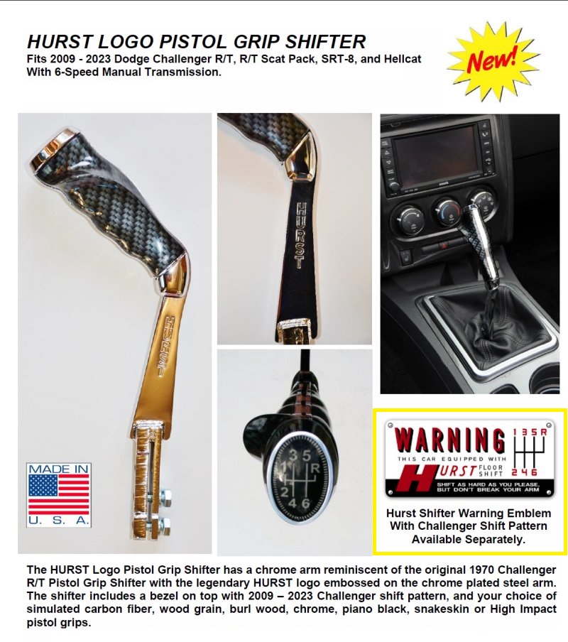 Hurst Pistol Grip Shifter 09-up Dodge Challenger 6 Speed